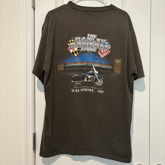 Harley-Davidson Other - Harley Davidson Motorcycle Made In USA XL‎ Brown Shirt 1997 Baltimore MD Vintage